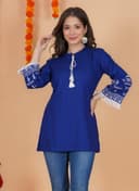 Woman wearing a navy tunic top for women by Nishtha Chadda