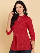 Woman wearing a grey tunic top for women by Nishtha Chadda