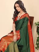 Woman wearing a red party wear ethnic kurta style by Nishtha Chadda