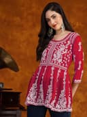 Woman wearing a brown party wear ethnic kurta style by Nishtha Chadda