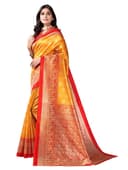 Woman wearing a orange party wear ethnic kurta style by Nishtha Chadda