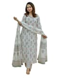 Woman wearing a grey party wear ethnic kurta style by Nishtha Chadda