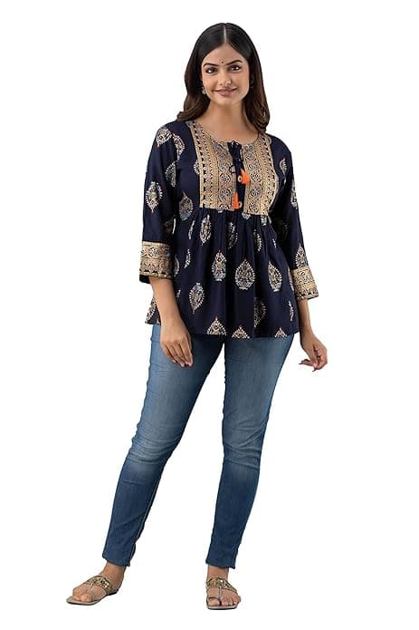 Woman wearing a olive party wear ethnic kurta style by Nishtha Chadda