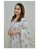Woman wearing a olive party wear ethnic kurta style by Nishtha Chadda