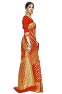 Woman wearing a red party wear ethnic kurta style by Nishtha Chadda