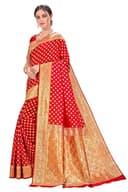 Woman wearing a red party wear ethnic kurta style by Nishtha Chadda