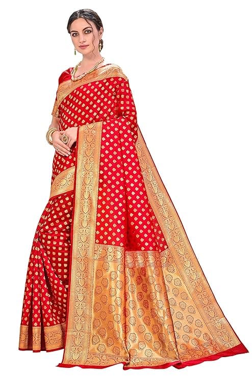 Woman wearing a red party wear ethnic kurta style by Nishtha Chadda