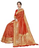 Woman wearing a red party wear ethnic kurta style by Nishtha Chadda