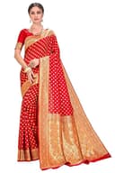 Woman wearing a red party wear ethnic kurta style by Nishtha Chadda