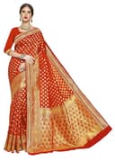 Woman wearing a red party wear ethnic kurta style by Nishtha Chadda
