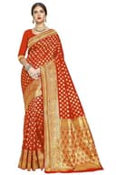 Woman wearing a red party wear ethnic kurta style by Nishtha Chadda