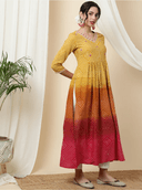 Woman wearing a red indian kurti for women by Nishtha Chadda
