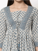 Woman wearing a grey indian kurti for women by Nishtha Chadda