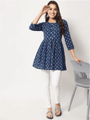 Woman wearing a navy indian kurti for women by Nishtha Chadda