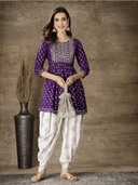 Woman wearing a navy indian kurti for women by Nishtha Chadda