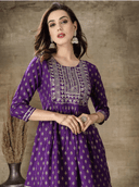 Woman wearing a navy indian kurti for women by Nishtha Chadda
