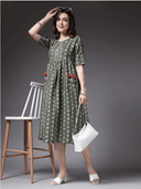 Woman wearing a grey indian kurti for women by Nishtha Chadda