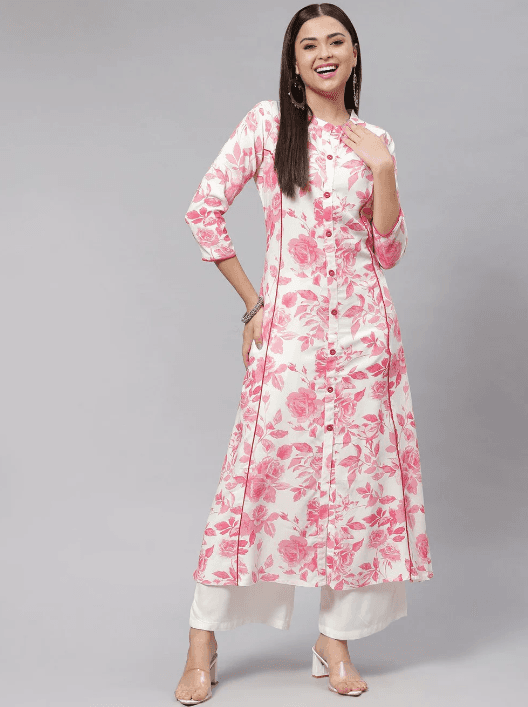 Woman wearing a beige cotton tunic for women by Nishtha Chadda
