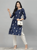 Woman wearing a navy indian kurti for women by Nishtha Chadda