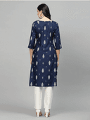 Woman wearing a navy indian kurti for women by Nishtha Chadda