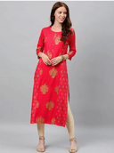 Woman wearing a red indian kurti for women by Nishtha Chadda
