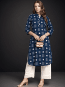 Woman wearing a navy indian kurti for women by Nishtha Chadda