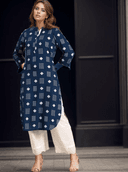 Woman wearing a navy indian kurti for women by Nishtha Chadda