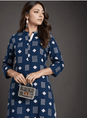 Woman wearing a navy indian kurti for women by Nishtha Chadda