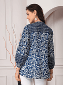Woman wearing a grey indian kurti for women by Nishtha Chadda