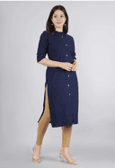 Woman wearing a navy indian kurti for women by Nishtha Chadda
