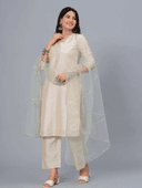 Woman wearing a beige cotton tunic for women by Nishtha Chadda