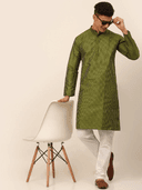 Model wearing a olive party wear kurta by Nishtha Chadda