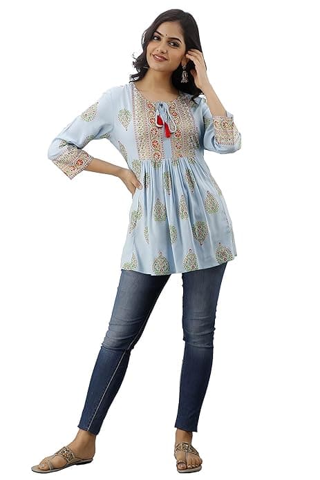 Woman wearing a olive party wear ethnic kurta style by Nishtha Chadda