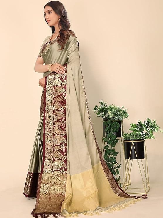 Woman wearing a grey party wear ethnic kurta style by Nishtha Chadda