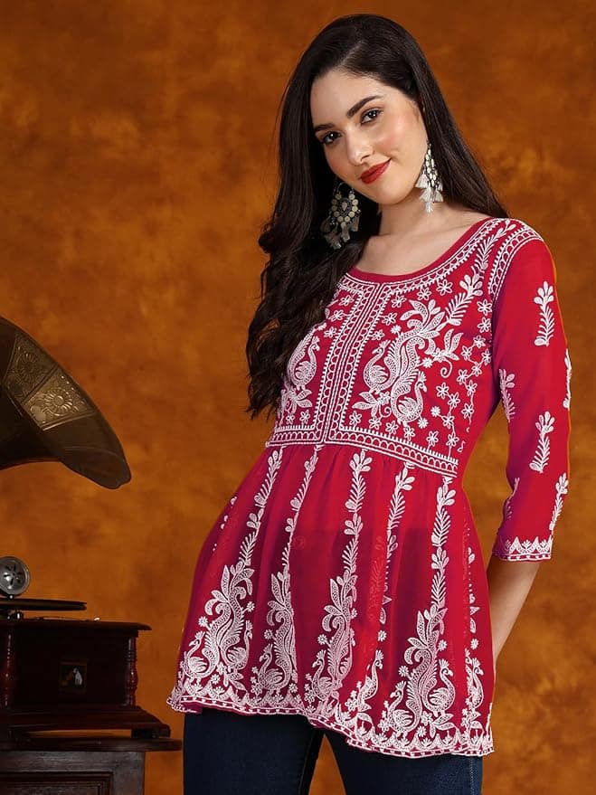 Woman wearing a brown party wear ethnic kurta style by Nishtha Chadda