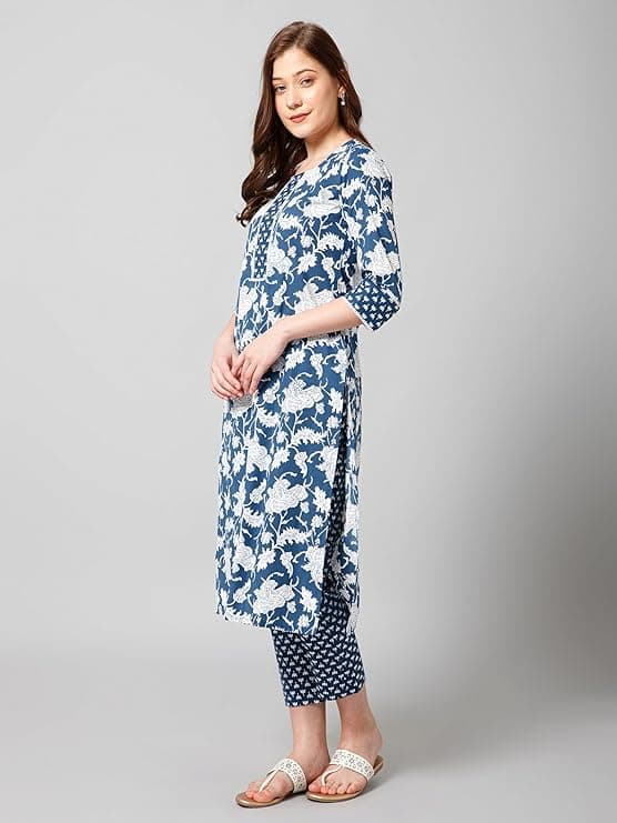 Woman wearing a grey party wear ethnic kurta style by Nishtha Chadda