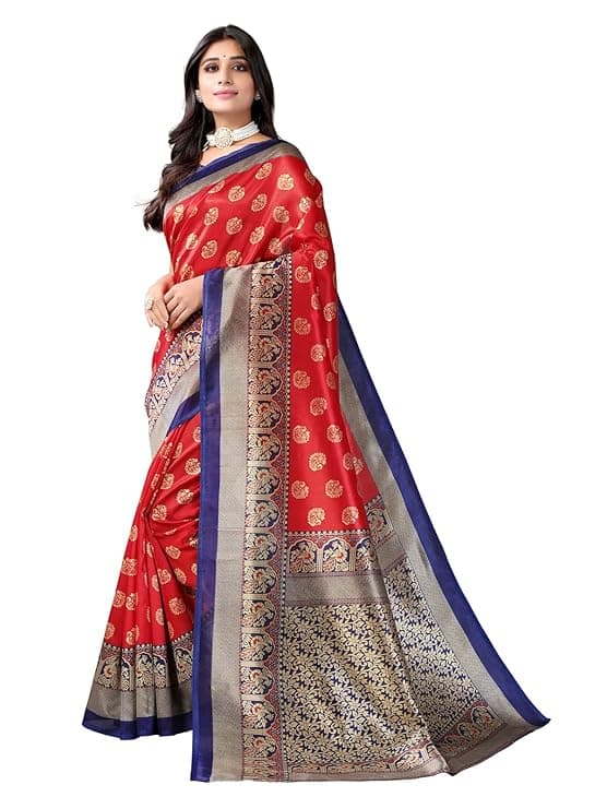 Woman wearing a red party wear ethnic kurta style by Nishtha Chadda
