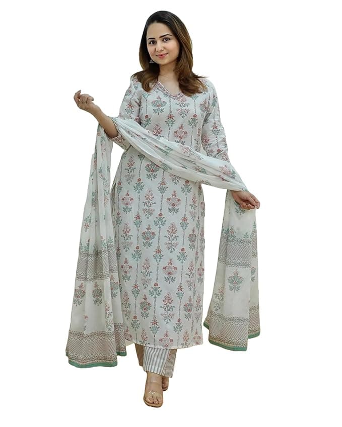 Woman wearing a grey party wear ethnic kurta style by Nishtha Chadda