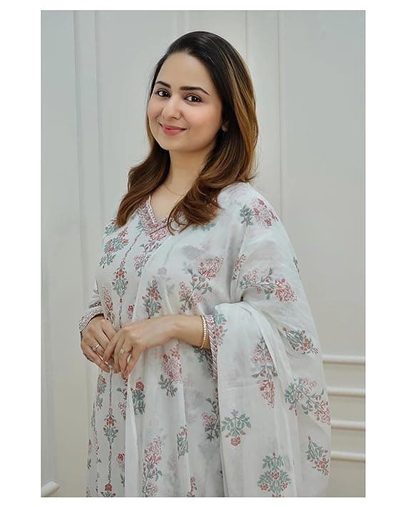 Woman wearing a olive party wear ethnic kurta style by Nishtha Chadda