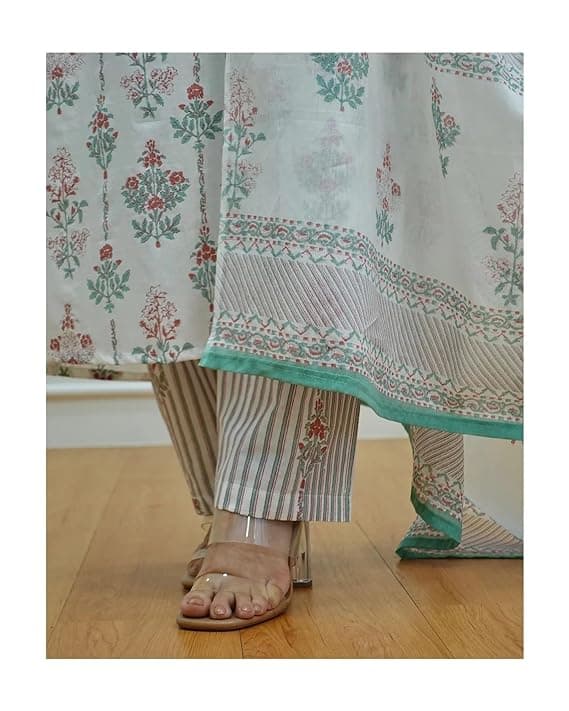 Woman wearing a olive party wear ethnic kurta style by Nishtha Chadda