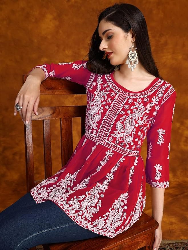 Woman wearing a brown party wear ethnic kurta style by Nishtha Chadda