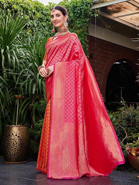 Woman wearing a red party wear ethnic kurta style by Nishtha Chadda