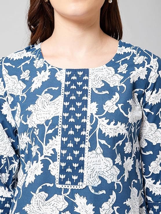 Woman wearing a navy party wear ethnic kurta style by Nishtha Chadda