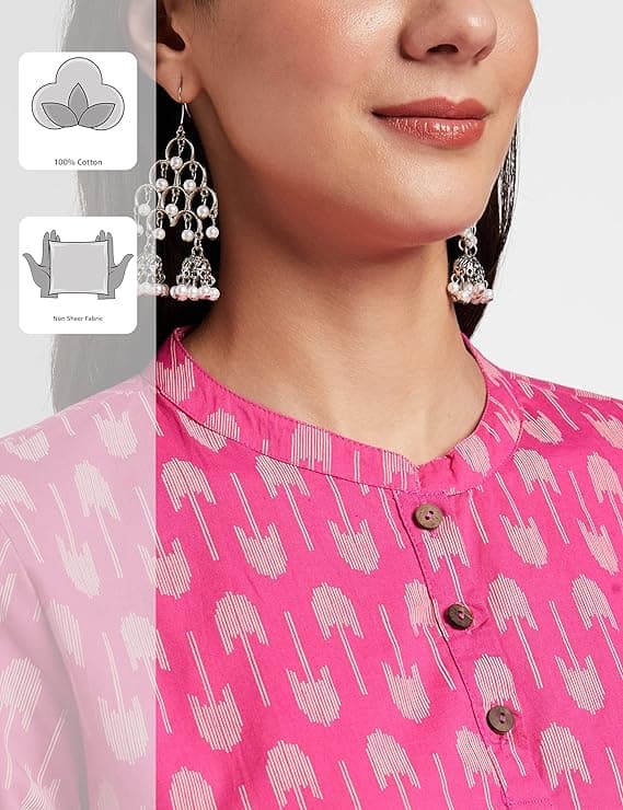 Woman wearing a pink party wear ethnic kurta style by Nishtha Chadda