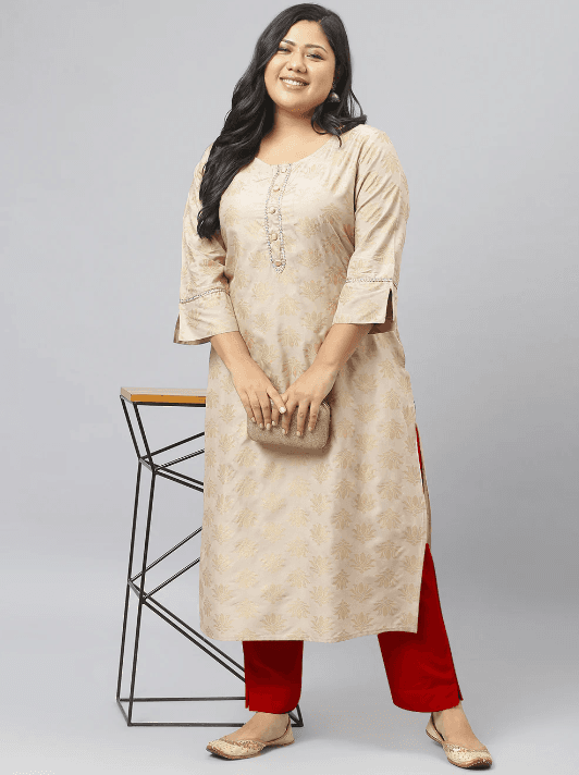 Woman wearing a grey indian kurti for women by Nishtha Chadda