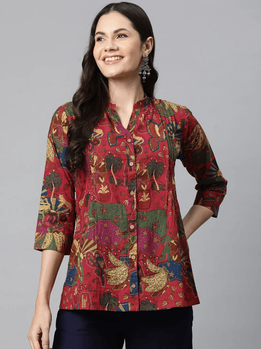 Woman wearing a brown indian kurti for women by Nishtha Chadda