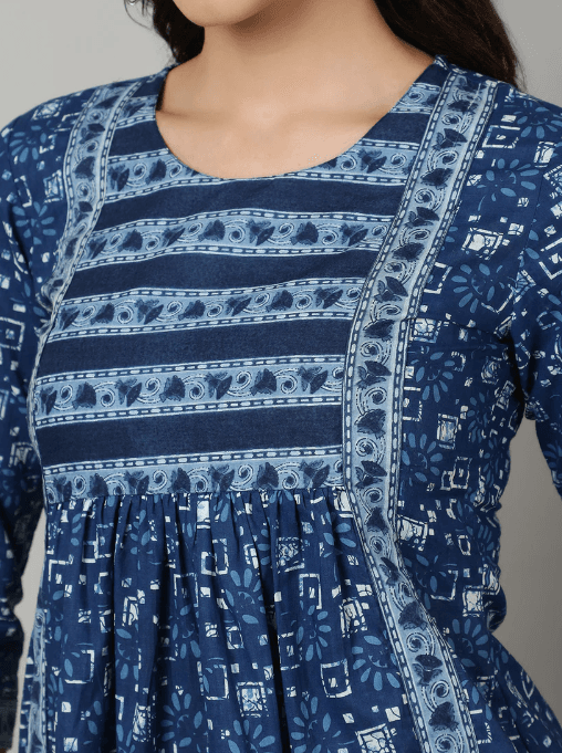 Woman wearing a navy indian kurti for women by Nishtha Chadda