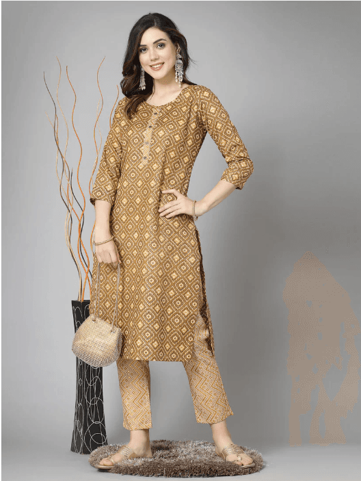 Woman wearing a grey indian kurti for women by Nishtha Chadda