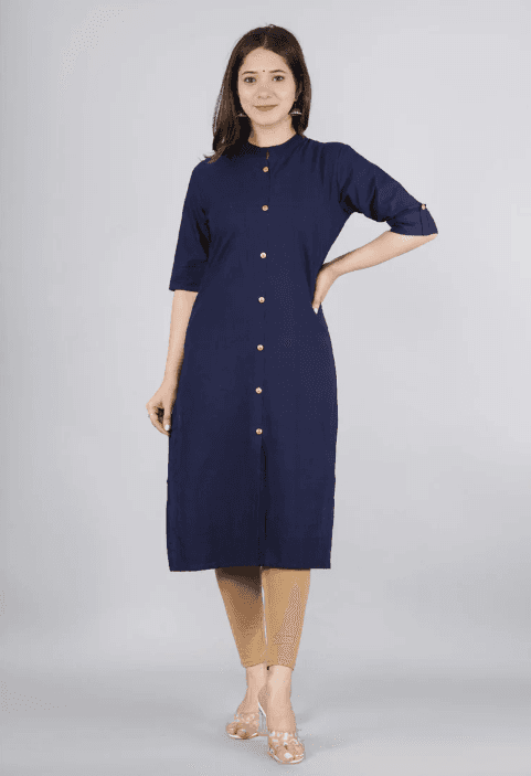 Woman wearing a navy indian kurti for women by Nishtha Chadda