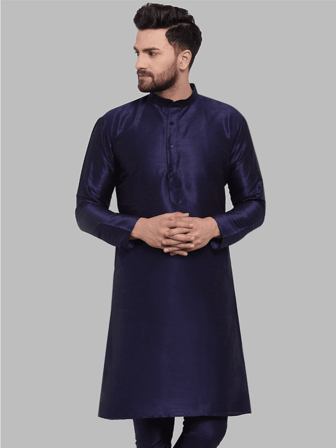 Model wearing a navy party wear kurta by Nishtha Chadda